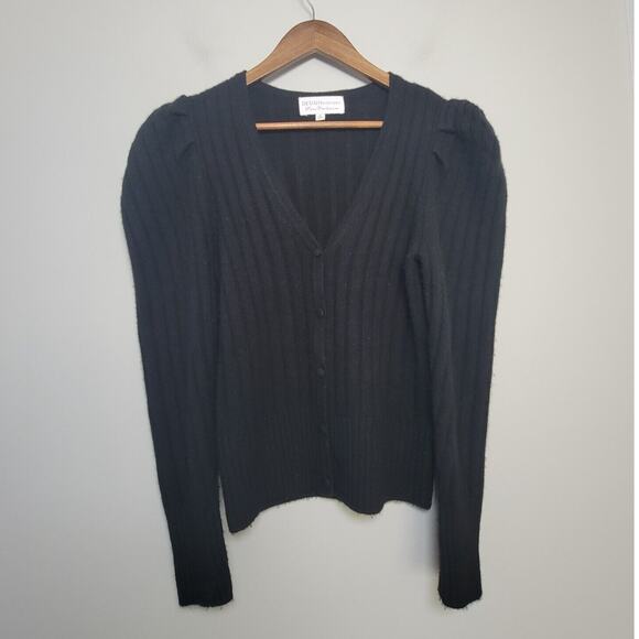 Design History Women’s S 100% Cashmere Ribbed Cardigan Black Puff Sleeve - Picture 1 of 11